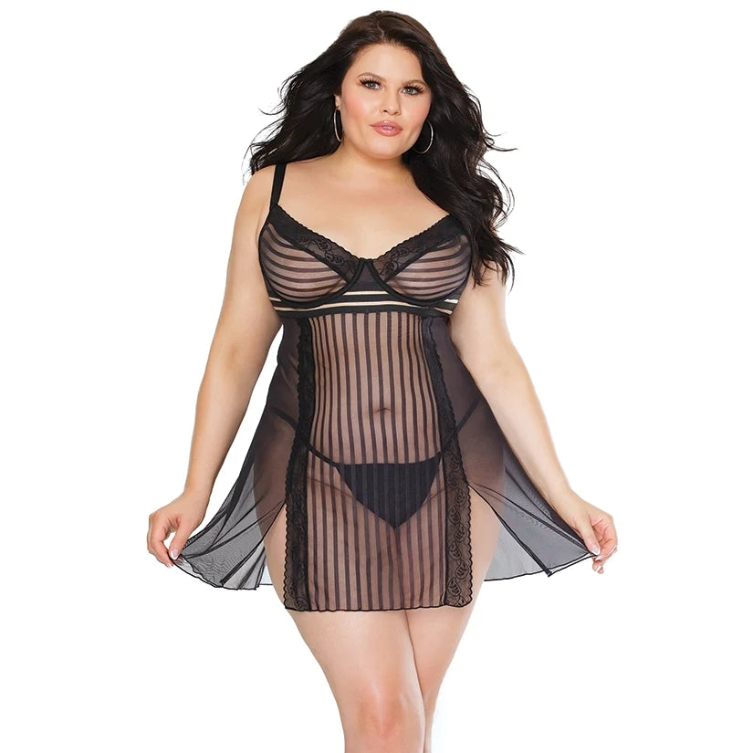 Coquette Babydoll & G-String Set-Black