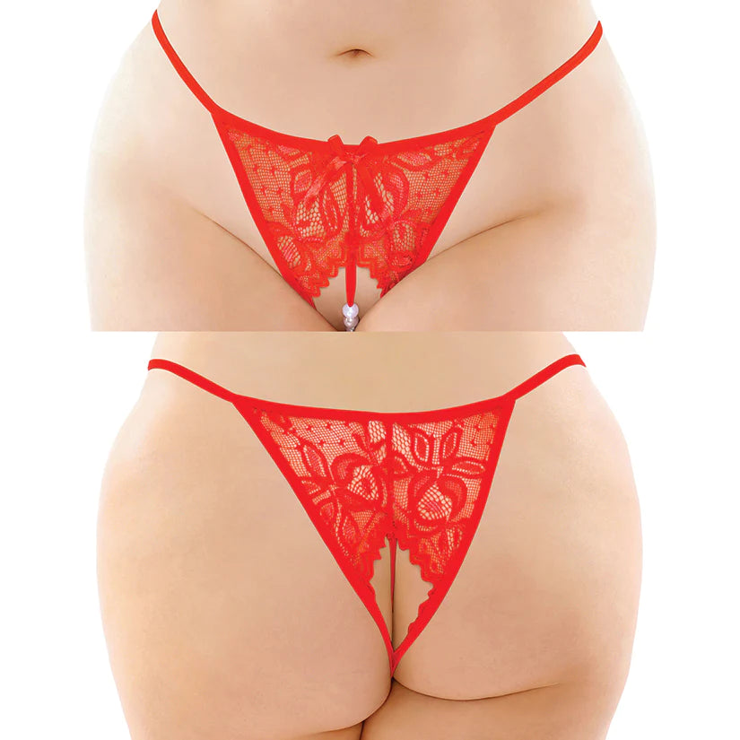 Fantasy Lingerie Calla Crotchless Pearl Panty-Red