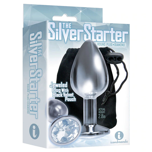 The 9's Silver Starter Round Bejeweled Stainless Steel Plug